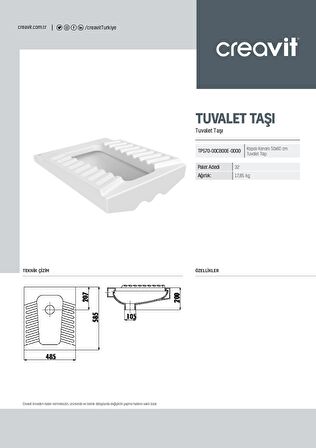 Creavit Çevre Yıkamalı 50x60 cm Tuvalet-Hela Taşı TP570