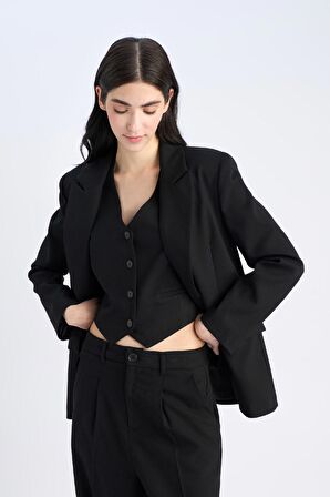 DeFacto Oversize Geniş Kalıp Düğmeli Basic Düz Blazer Ceket B0490AX25SPBK81