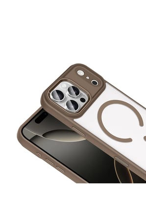 Gpack İphone 18 Pro Max Kılıf Krom Wireless Şarj Özellikli Magsafe Silikon Kapak Bej + Ekran Koruyucu