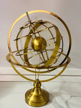 Gold Metal Dünya Küresi Heykel  Ofis & Salon Dekoratif Obje (50 cm)