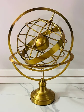 Gold Metal Dünya Küresi Heykel  Ofis & Salon Dekoratif Obje (50 cm)