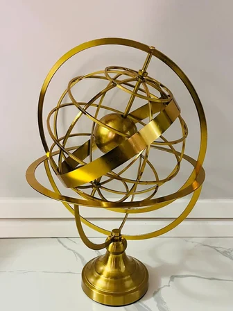 Gold Metal Dünya Küresi Heykel  Ofis & Salon Dekoratif Obje (50 cm)