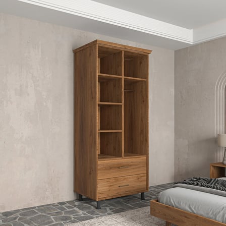 Soft Wood 2 Kapaklı Masif Ahşap Gardırop Ceviz