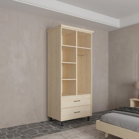 Soft Wood 2 Kapaklı Masif Ahşap Gardırop Vernik