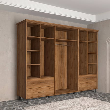 Soft Wood 6 Kapaklı Masif Ahşap Gardırop Ceviz