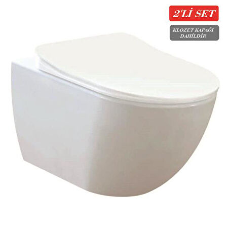 Creavit Free Rim-Off Kanalsız Asma Klozet 1.Kalite (FE322.02) + Duck TP Yavaş Kapanan Kapak 2'li Set