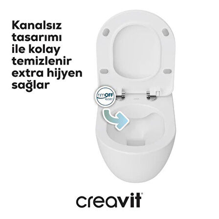Creavit Free Rim-Off Kanalsız Asma Klozet 1.Kalite (FE322.02) + Duck TP Yavaş Kapanan Kapak 2'li Set