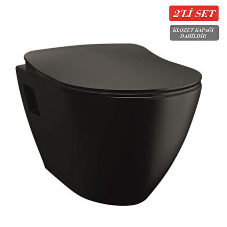 Creavit Terra Asma Klozet (TP325.SM) Mat Siyah + Duck Yavaş Kapanan Kapak Mat Siyah 2'li Set