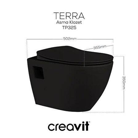 Creavit Terra Asma Klozet (TP325.SM) Mat Siyah + Duck Yavaş Kapanan Kapak Mat Siyah 2'li Set