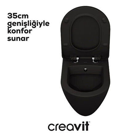 Creavit Terra Asma Klozet (TP325.SM) Mat Siyah + Duck Yavaş Kapanan Kapak Mat Siyah 2'li Set