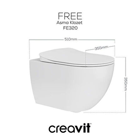 Creavit Free Asma Klozet (FE320.00) + Duck TP Yavaş Kapanan Kapak 2'li Set