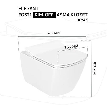Creavit Elegant Rim-Off Kanalsız Asma Klozet (EG321.00) + Elegant TP Yavaş Kapanan Kapak 2'li Set