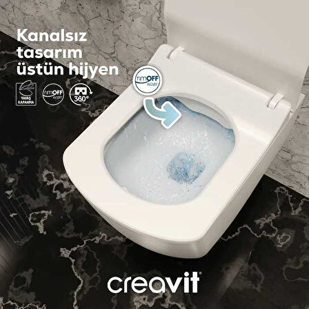 Creavit Elegant Rim-Off Kanalsız Asma Klozet (EG321.00) + Elegant TP Yavaş Kapanan Kapak 2'li Set