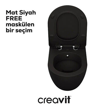 Creavit Free Asma Klozet (FE320.SM) + Duck Yavaş Kapanan Kapak Mat Siyah 2'li Set