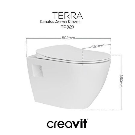 Creavit Terra Rim-Off Kanalsız Asma Klozet (TP329.00) + Duck TP Yavaş Kapanan Kapak 2'li Set