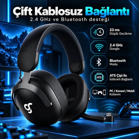GameRaider Phase Stereo Kablosuz Gaming Kulaklık – 2 Yıl Birebir Değişim Garantili
