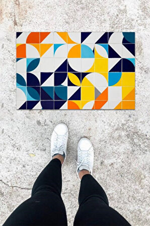 Dijital Baskı Çok Renkli Geometrik Desen Kapı Önü Paspası K-1070