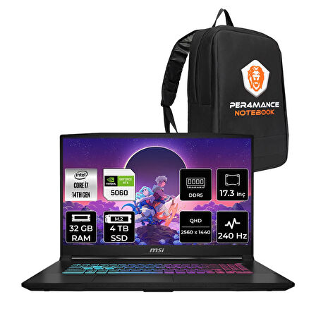 MSI Katana 17 HX i7-14650HX 32GB 4TB SSD RTX5060/8GB 17.3'' 2K QHD 240Hz FDOS Gaming Laptop B14WFK