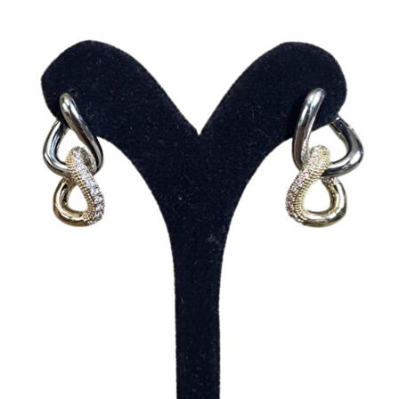 Uretti - İREM 3914 1582 Zirkon Taş Detaylı İki Halka Tasarım Sallantılı Çelik Küpe