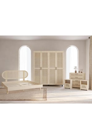 Padova Hazeranlı Masif Ahşap Yatak Odası Takımı 4 Vernik 90X190