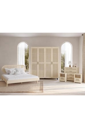 Padova Hazeranlı Masif Ahşap Yatak Odası Takımı 4 Vernik 120x200
