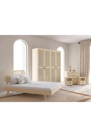 Padova Hazeranlı Masif Ahşap Yatak Odası Takımı 6 Vernik 180x200
