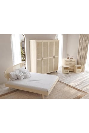 Padova Hazeranlı Masif Ahşap Yatak Odası Takımı 6 Vernik 180x200