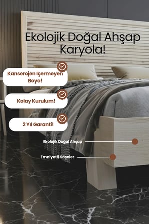 Alaz Model Yatay Başlıklı Masif Ahşap Karyola Kolay Kurulum Fırınlanmış İ̇Thal Sibirya Çamı 90X190 Yatak Uyumlu