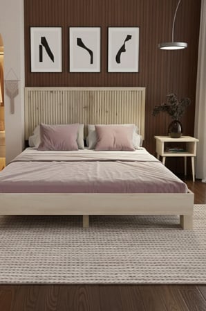 Alaz Model Dikey Başlıklı Masif Ahşap Karyola Kolay Kurulum Fırınlanmış İthal Sibirya Çamı 90x190 Yatak Uyumlu