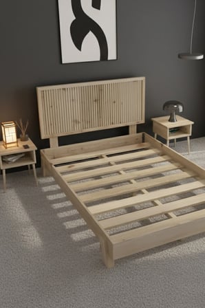 Alaz Model Dikey Başlıklı Masif Ahşap Karyola Kolay Kurulum Fırınlanmış İthal Sibirya Çamı 90x190 Yatak Uyumlu