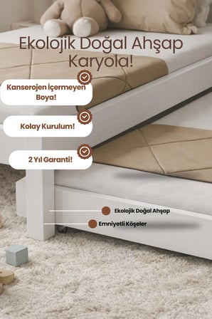 Canvas Model Masif Ahşap Karyola Kolay Kurulum Fırınlanmış İthal Sibirya Çamı 100x200 Yatak Uyumlu