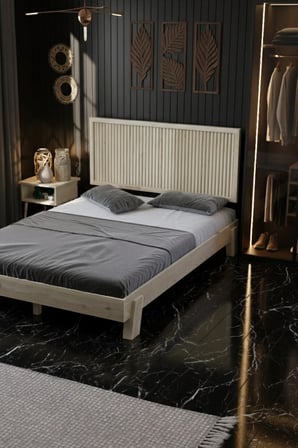 Ebruli̇ Model Dikey Başlıklı Masif Ahşap Karyola Kolay Kurulum Fırınlanmış İthal Sibirya Çamı 90x190 Yatak Uyumlu