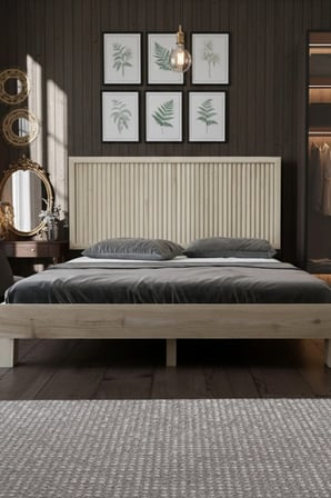 Ebruli̇ Model Dikey Başlıklı Masif Ahşap Karyola Kolay Kurulum Fırınlanmış İthal Sibirya Çamı 90x190 Yatak Uyumlu