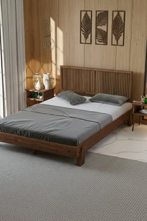 Ebruli̇ Model Dikey Başlıklı Masif Ahşap Karyola Kolay Kurulum Fırınlanmış İthal Sibirya Çamı 90x190 Yatak Uyumlu