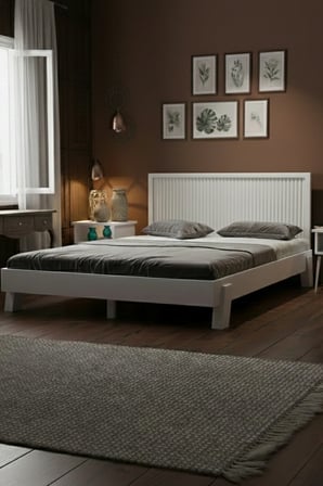 Ebruli̇ Model Dikey Başlıklı Masif Ahşap Karyola Kolay Kurulum Fırınlanmış İthal Sibirya Çamı 90x190 Yatak Uyumlu