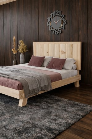 Hüma Model Dikey Başlıklı Masif Ahşap Karyola Kolay Kurulum Fırınlanmış İthal Sibirya Çamı 90x190 Yatak Uyumlu