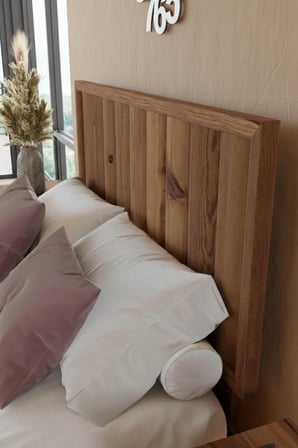 Hüma Model Dikey Başlıklı Masif Ahşap Karyola Kolay Kurulum Fırınlanmış İthal Sibirya Çamı 90x190 Yatak Uyumlu