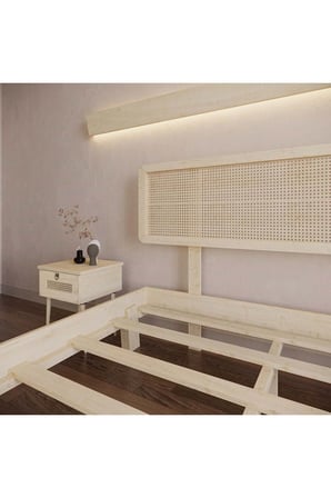 Li̇lyum Model  Hazeran Başlıklı Masif Ahşap Karyola Kolay Kurulum Fırınlanmış İthal Sibirya Çamı 90x190 Yatak Uyumlu