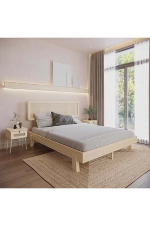 Li̇lyum Model  Hazeran Başlıklı Masif Ahşap Karyola Kolay Kurulum Fırınlanmış İthal Sibirya Çamı 140x190 Yatak Uyumlu