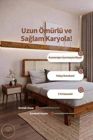 Li̇lyum Model  Hazeran Başlıklı Masif Ahşap Karyola Kolay Kurulum Fırınlanmış İthal Sibirya Çamı 150x200 Yatak Uyumlu