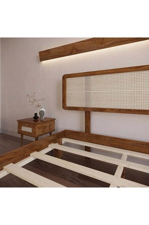 Li̇lyum Model  Hazeran Başlıklı Masif Ahşap Karyola Kolay Kurulum Fırınlanmış İthal Sibirya Çamı 90x190 Yatak Uyumlu