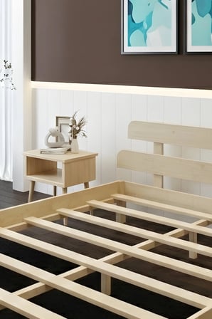 Lotus Model Masif Ahşap Karyola Kolay Kurulum Fırınlanmış İthal Sibirya Çamı 90x190 Yatak Uyumlu