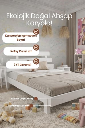 Lotus X New Model Masif Ahşap Karyola Kolay Kurulum Fırınlanmış İthal Sibirya Çamı 90x190 Yatak Uyumlu