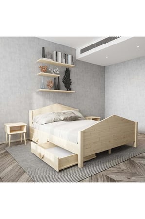 Mi̇lano Piramit Model 4 Çekmeceli Masif Ahşap Karyola Kolay Kurulum Fırınlanmış İthal Sibirya Çamı 90x190 Yatak Uyumlu