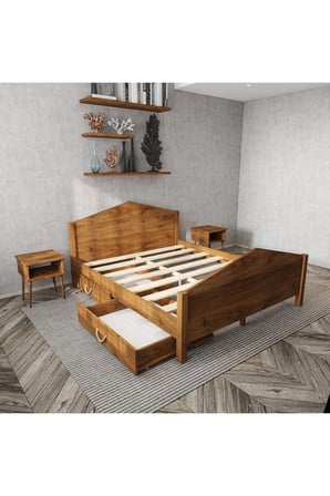 Mi̇lano Piramit Model 4 Çekmeceli Masif Ahşap Karyola Kolay Kurulum Fırınlanmış İthal Sibirya Çamı 90x190 Yatak Uyumlu
