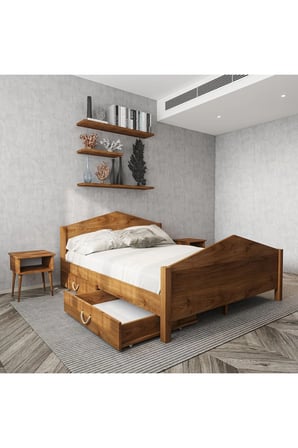 Mi̇lano Piramit Model 4 Çekmeceli Masif Ahşap Karyola Kolay Kurulum Fırınlanmış İthal Sibirya Çamı 90x190 Yatak Uyumlu