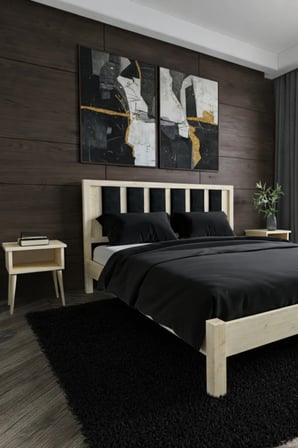 Ori̇On Model Lacivert Puf Başlıklı Masif Ahşap Karyola Kolay Kurulum Fırınlanmış İ̇Thal Sibirya Çamı 90X190 Yatak Uyumlu