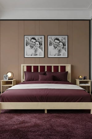 Ori̇on Model Bordo Puf Başlıklı Masif Ahşap Karyola Kolay Kurulum Fırınlanmış İthal Sibirya Çamı 90x190 Yatak Uyumlu