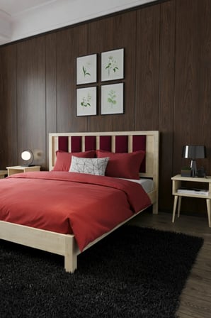 Ori̇on Model Bordo Puf Başlıklı Masif Ahşap Karyola Kolay Kurulum Fırınlanmış İthal Sibirya Çamı 90x190 Yatak Uyumlu