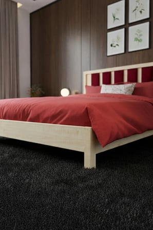 Ori̇on Model Bordo Puf Başlıklı Masif Ahşap Karyola Kolay Kurulum Fırınlanmış İthal Sibirya Çamı 90x190 Yatak Uyumlu